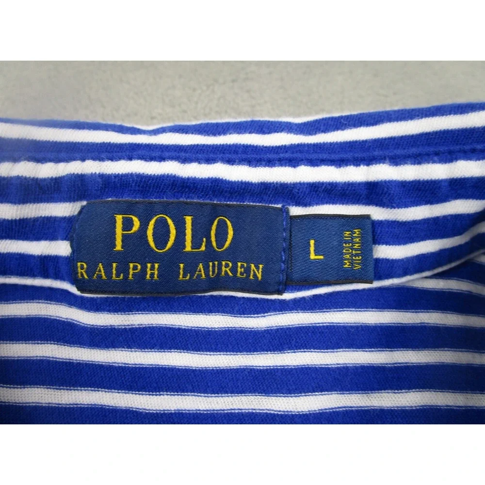 Polo Ralph Lauren‎ Shirt Mens Large Blue Striped Nautical Casual Preppy